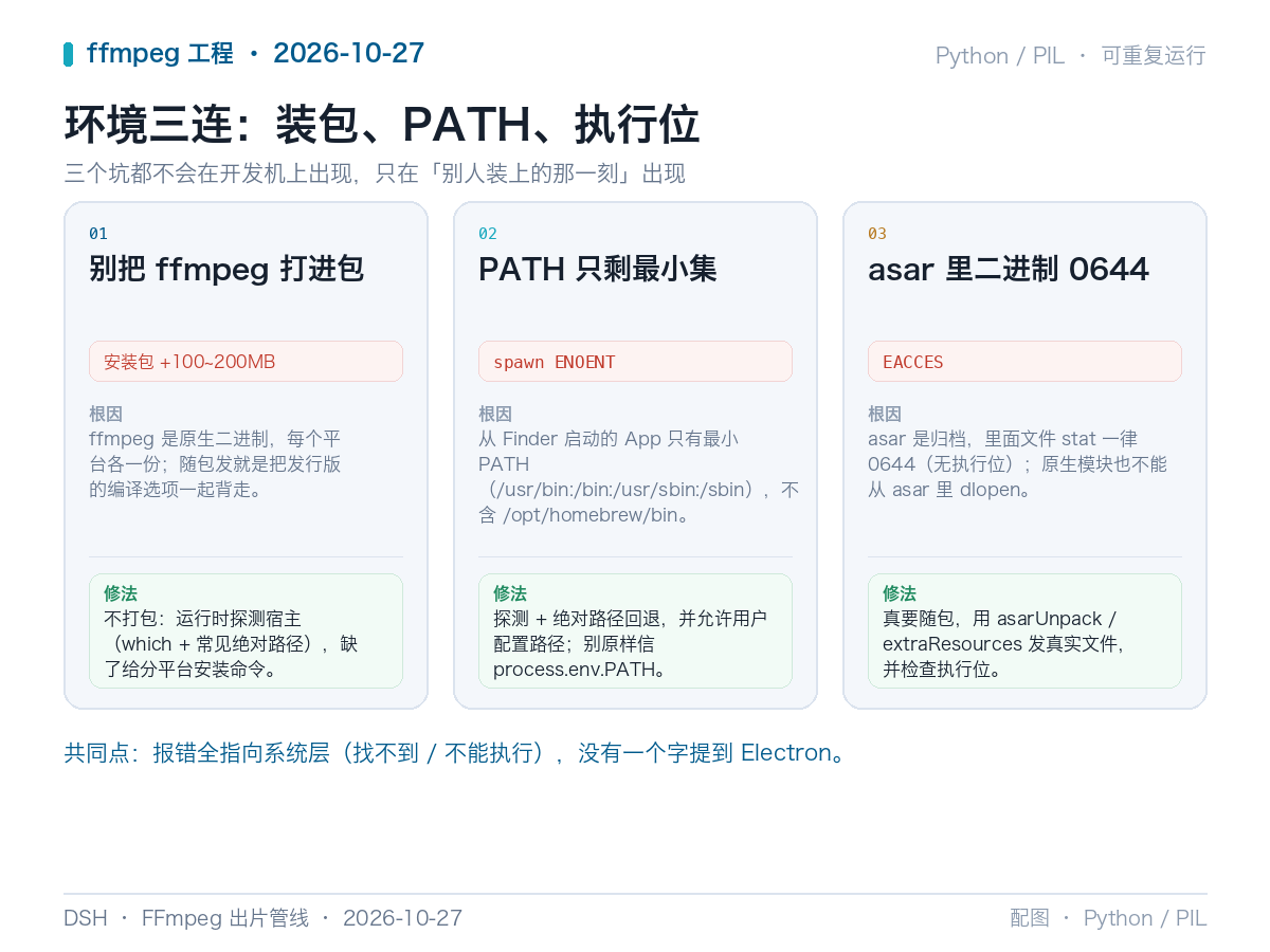 Electron 调 ffmpeg 的 9 个坑ffmpeg 返回 0 不等于能播。9 个坑：asar 里的二进制、GU - 掘金